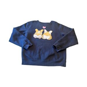 BoxLunch Womens Corgi Dog Heart Graphic Sweatshirt Navy Blue Medium Pullover